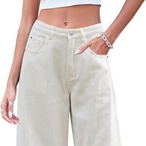 Mid Rise Barrel Jeans for Women Wide Leg Mid Waist Cropped Denim Pants